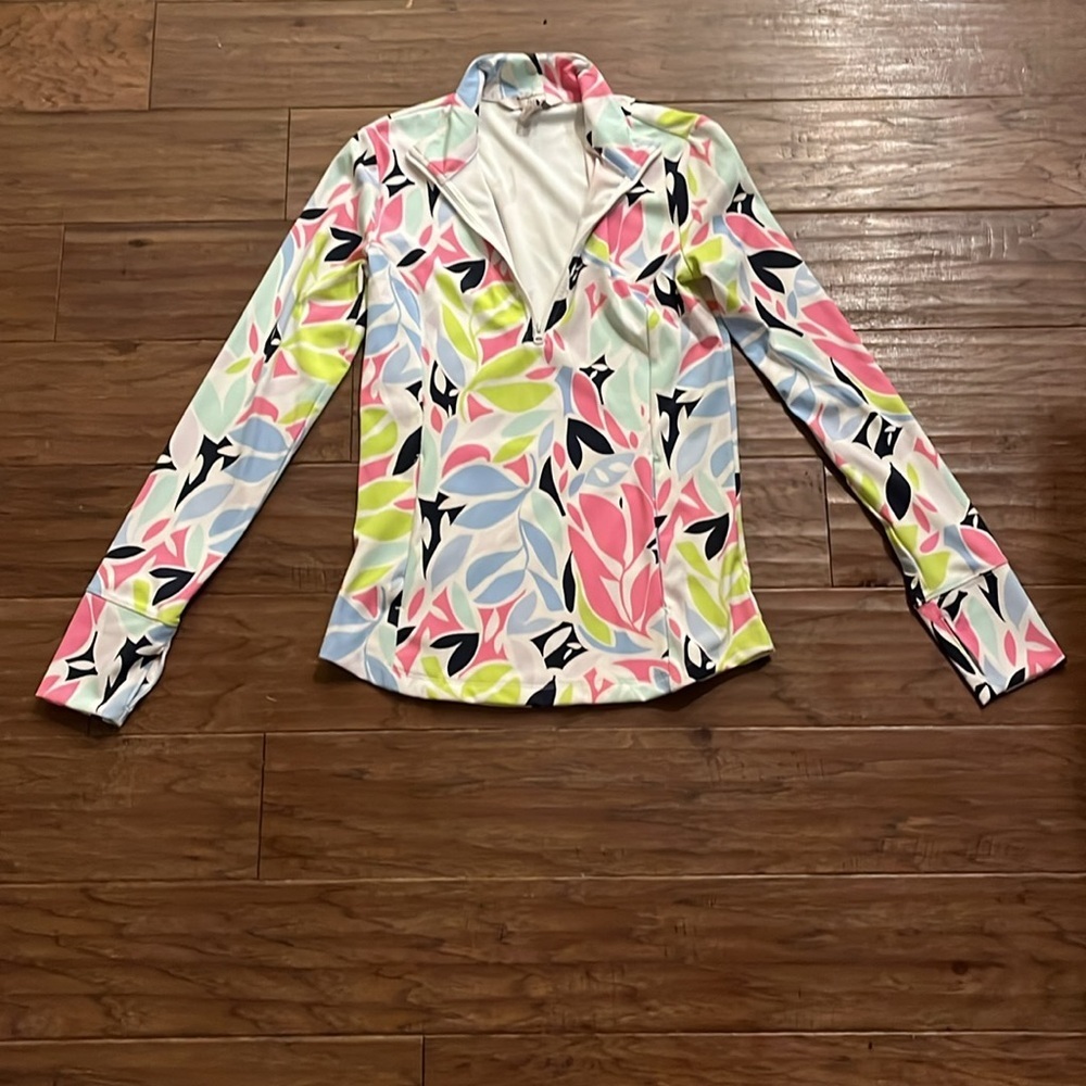 Tommy Bahama UPF 50 Floral Print Long Sleeve 1/4 Zip Golf Top Size XS